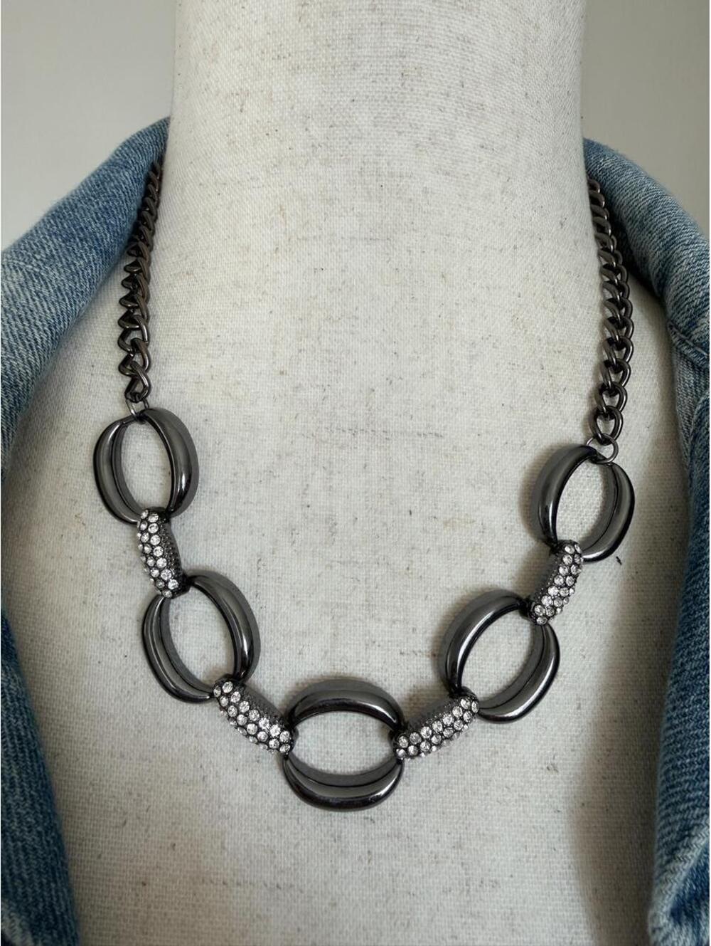 Gunmetal Rhinestone Link Necklace